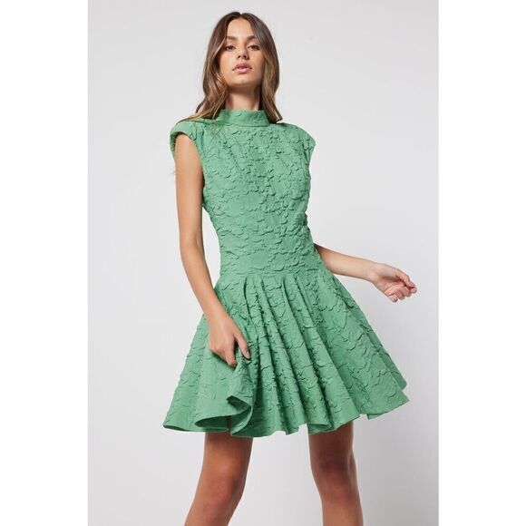 ELLIATT Villandry Green Mini Dress Embossed jacquard Dress  size XXS NWT$295 - Picture 1 of 10